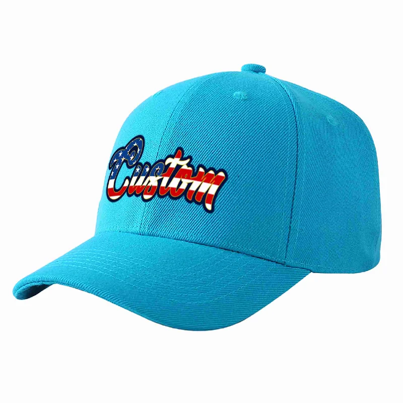 Custom Aqua Vintage USA Flag-Gold Curved Eaves Sport Baseball Cap Design for Men/Women/Youth