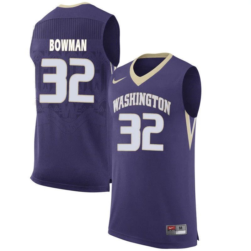 Washington Huskies 32 Greg Bowman Purple College Basketball Basketball Jersey