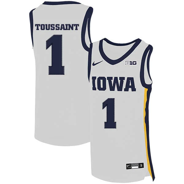 Iowa Hawkeyes 1 Joe Toussaint White Basketball College Basketball Jersey