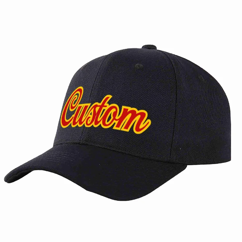 Custom Black Red-Yellow Curved Eaves Sport Baseball Cap Design for Men/Women/Youth