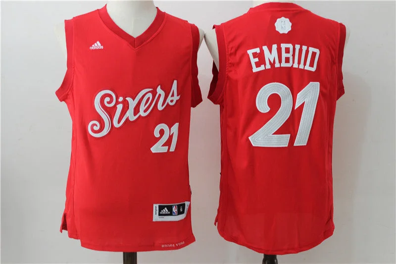 76ers 21 Joel Embiid Red 2016 Christmas Day Swingman Basketball Jersey