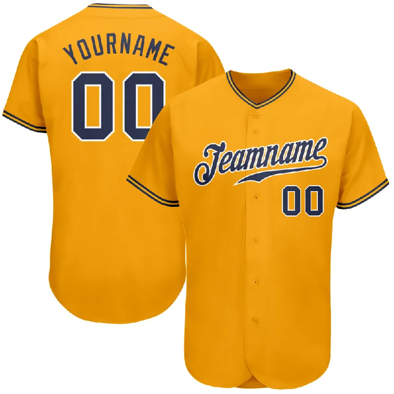 Custom Gold Navy-White Authentic Baseball Jersey