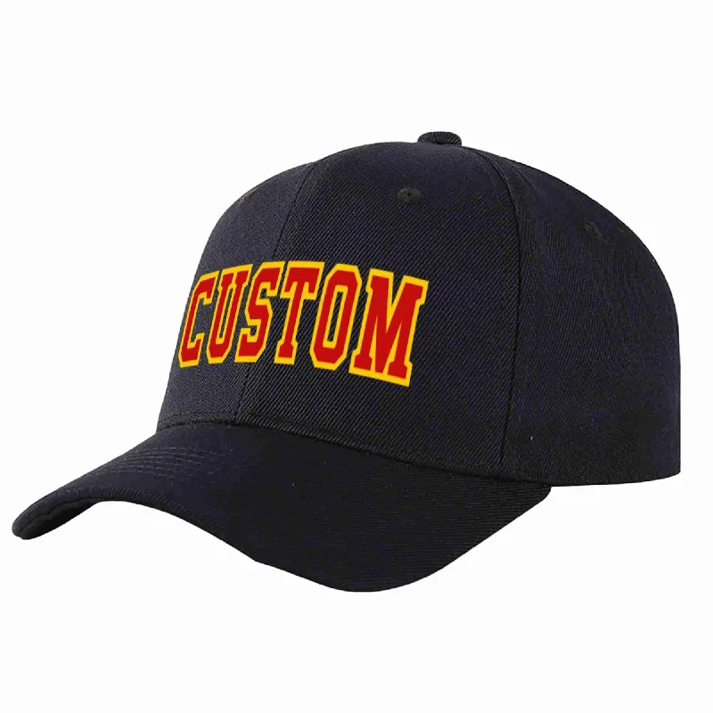 Custom Black Red-Yellow Curved Eaves Sport Baseball Cap Design for Men/Women/Youth