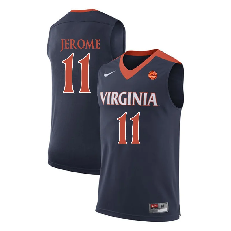 Virginia Cavaliers 11 Ty Jerome Navy College Basketball Basketball Jersey