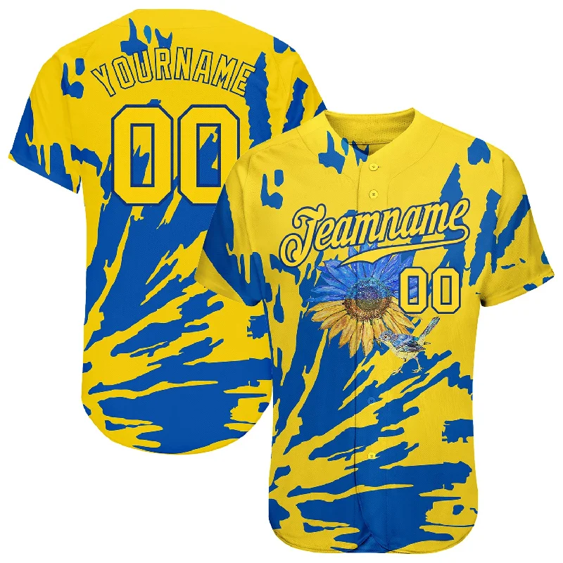 Custom 3D Pattern Design Ukraine Sunflower Nightingale Authentic Baseball Jersey