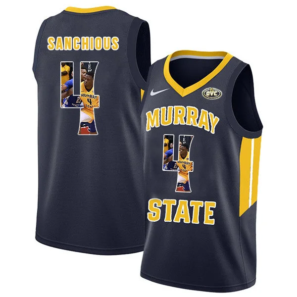 Murray State Racers 4 Brion Sanchious Navy Fashion College Basketball Basketball Jersey