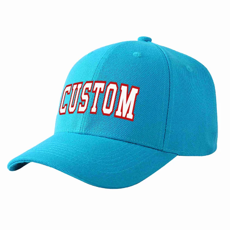 Custom Aqua White-Red Curved Eaves Sport Baseball Cap Design for Men/Women/Youth