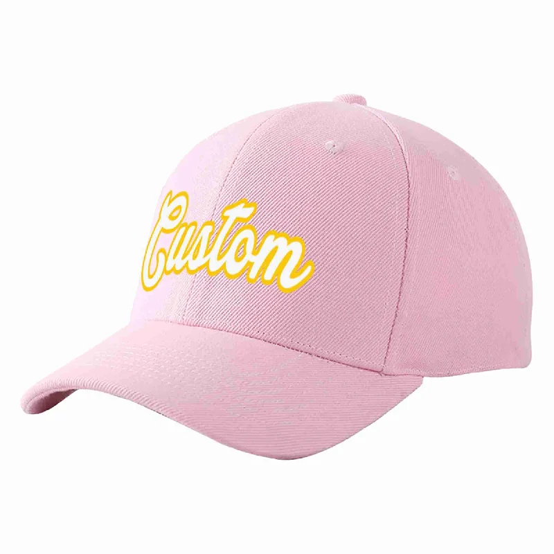 Custom Pink White-Gold Curved Eaves Sport Baseball Cap Design for Men/Women/Youth