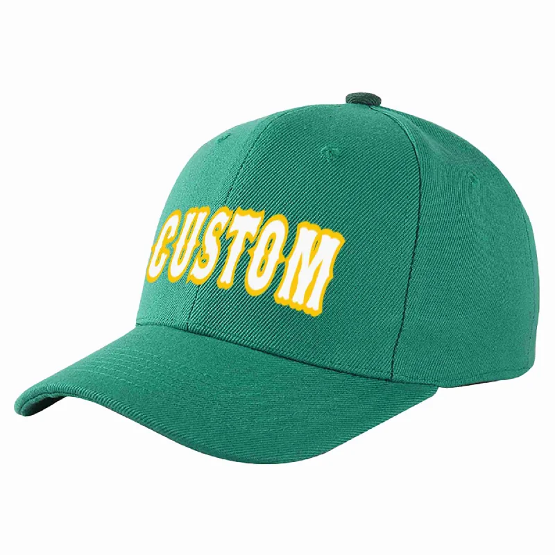 Custom Light Green White-Gold Curved Eaves Sport Baseball Cap Design for Men/Women/Youth