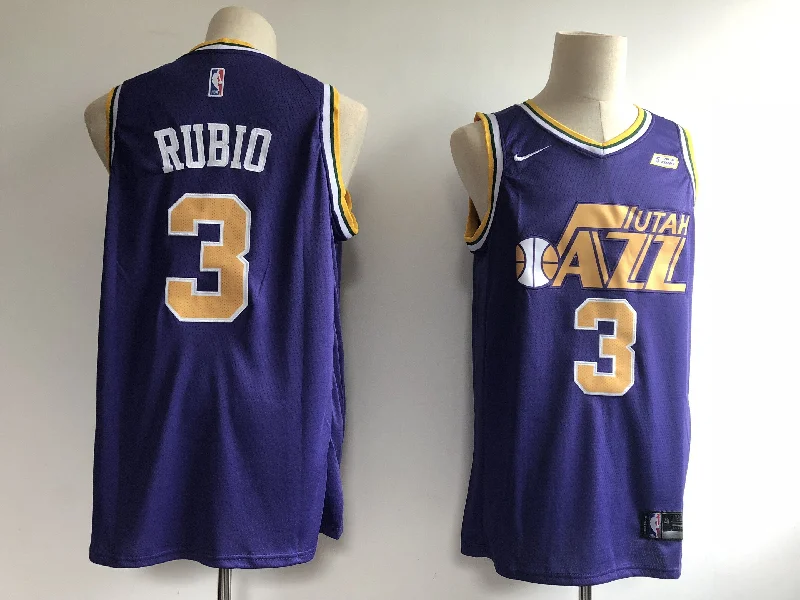 Jazz 3 Ricky Rubio Purple Swingman Basketball Jersey