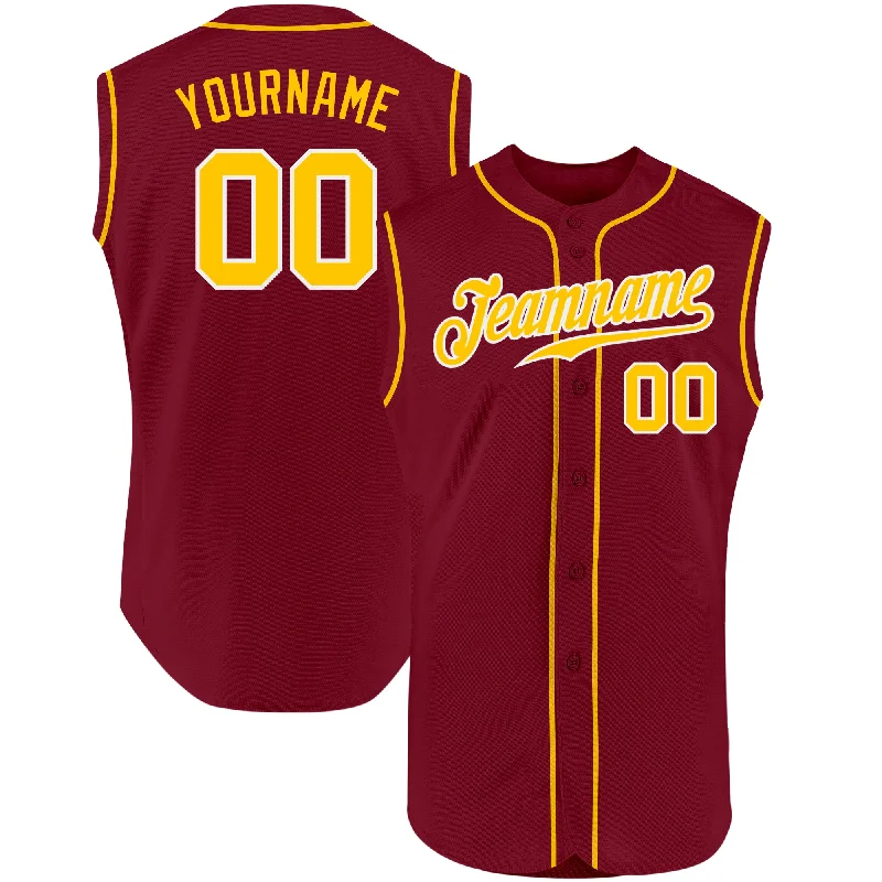 Custom Crimson Gold-White Authentic Sleeveless Baseball Jersey