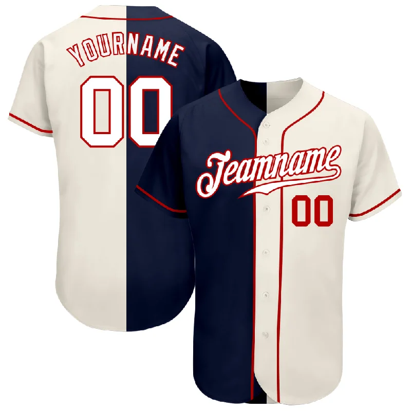 Custom Cream White-Navy Authentic Split Fashion Baseball Jersey