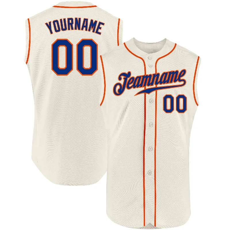 Custom Cream Royal-Orange Authentic Sleeveless Baseball Jersey