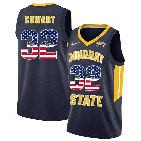 Murray State Racers 32 Darnell Cowart Navy USA Flag College Basketball Basketball Jersey