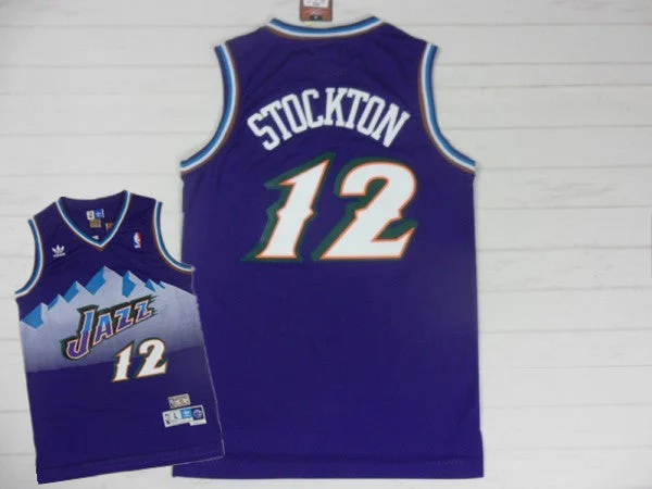 Jazz 12 Stockton Purple Hardwood Classics Basketball Jerseys