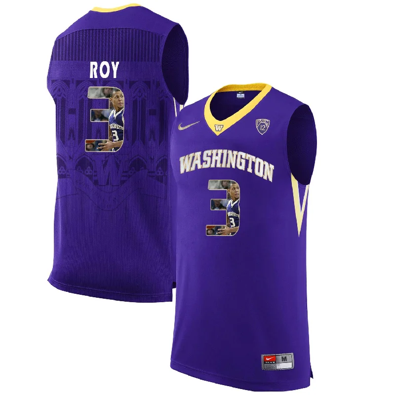 Washington Huskies 3 Brandon Roy Purple With Portait College Basketball Basketball Jersey