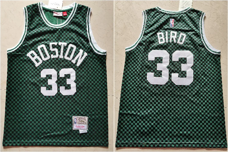 Celtics 33 Larry Bird Green Checkerboard Hardwood Classics Basketball Jersey