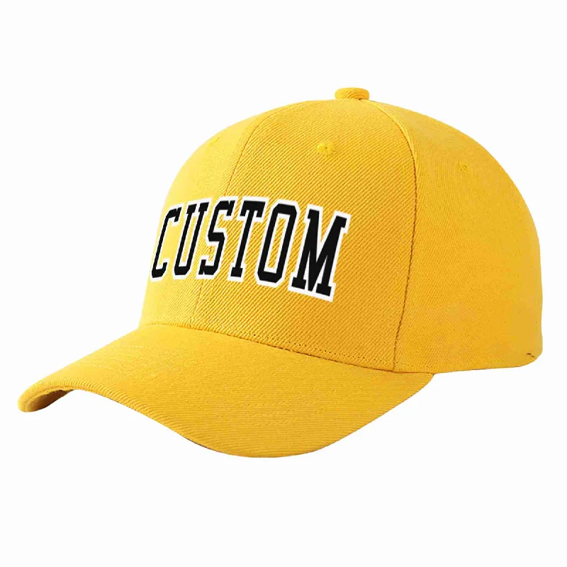 Custom Gold Black-White Curved Eaves Sport Baseball Cap Design for Men/Women/Youth