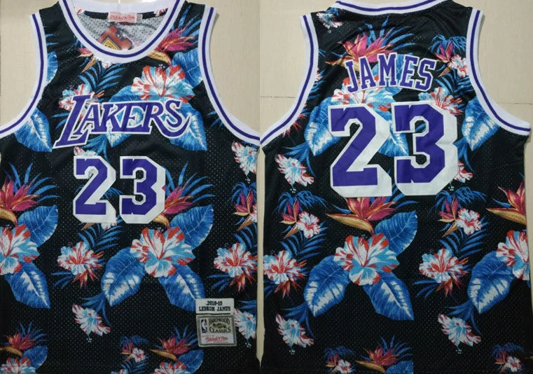 Lakers 23 Lebron James Black 2018-19 Hardwood Classics Floral Fashion Swingman Basketball Jersey