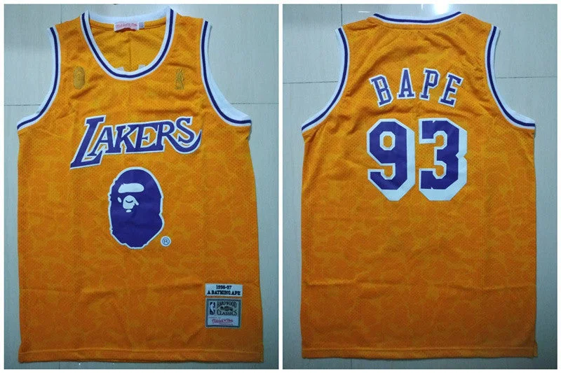 Lakers 93 Bape Yellow 1996-97 Hardwood Classics Basketball Jersey