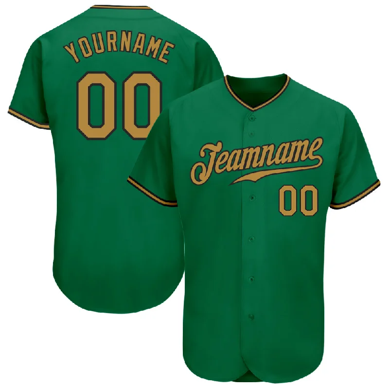 Custom Kelly Green Old Gold-Black Authentic Baseball Jersey