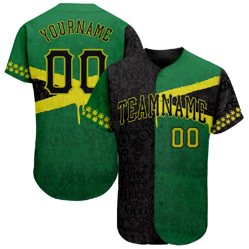 Custom Graffiti Pattern Black-Green 3D Jamaica Authentic Baseball Jersey