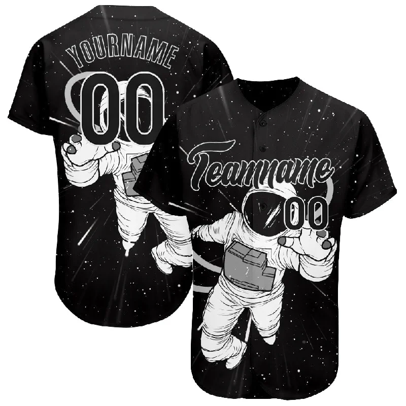 Custom Black Black-White 3D Pattern Design Astronaut Authentic Baseball Jersey