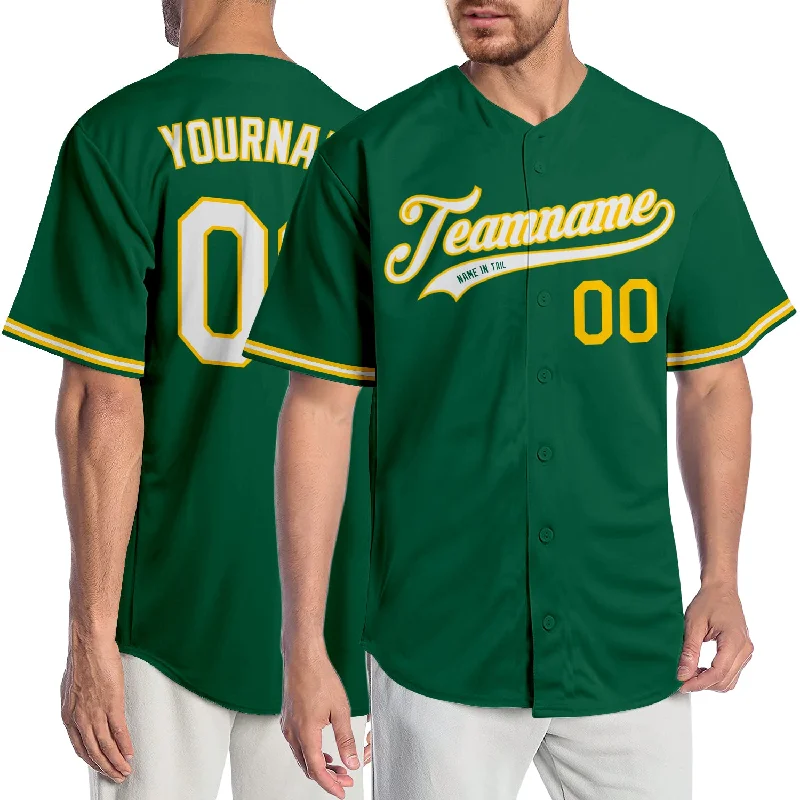 Custom Kelly Green White-Gold Authentic Baseball Jersey