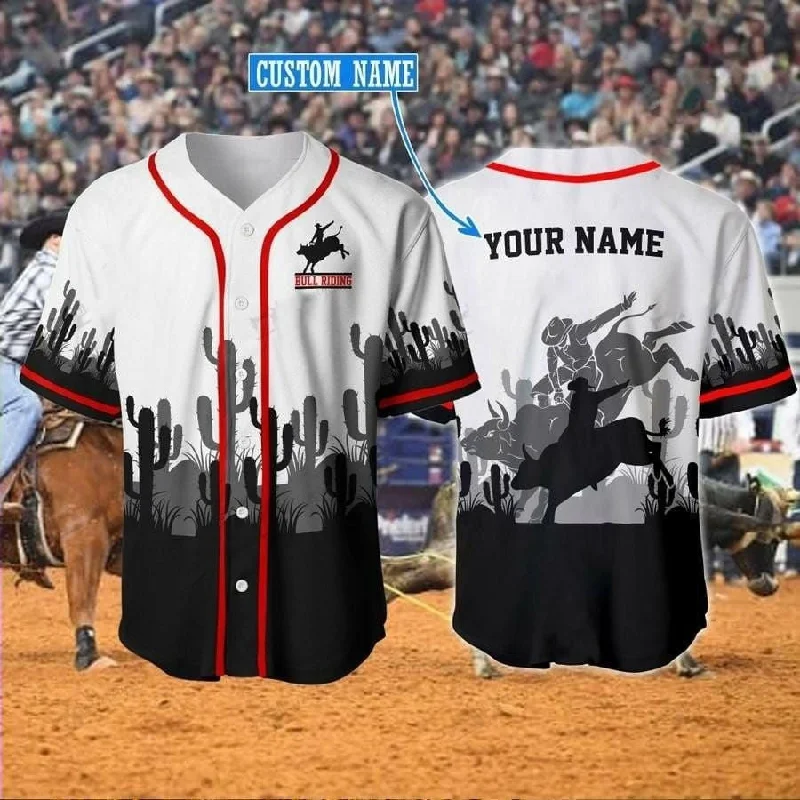 Bull Riding Cactus Personalized Baseball Jersey, Gift for Man Love Bull Riding Shirt