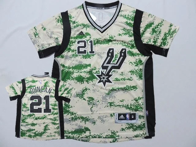 Spurs 21 Duncan Camo Short Sleeve New Revolution 30 Basketball Jerseys