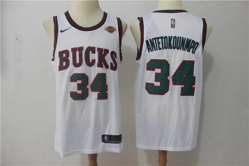 Bucks 34 Giannis Antetokounmpo White Throwback Swingman Basketball Jersey