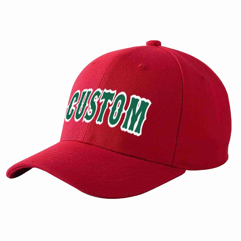 Custom Red Kelly Green-White Curved Eaves Sport Baseball Cap Design for Men/Women/Youth