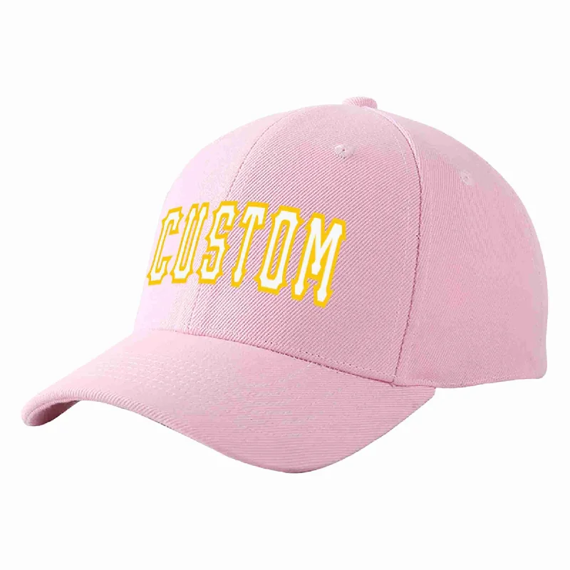 Custom Pink White-Gold Curved Eaves Sport Baseball Cap Design for Men/Women/Youth