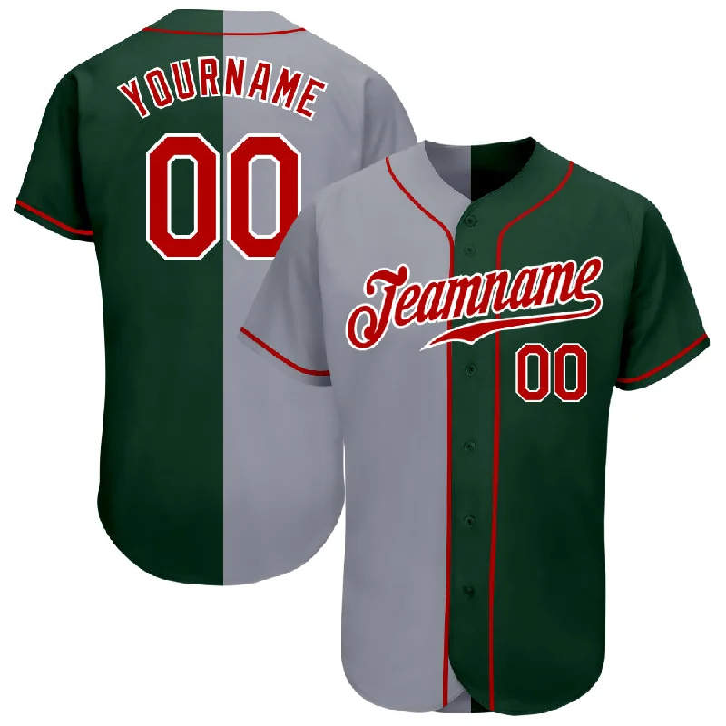 Custom Green Red-Gray Authentic Split Fashion Baseball Jersey