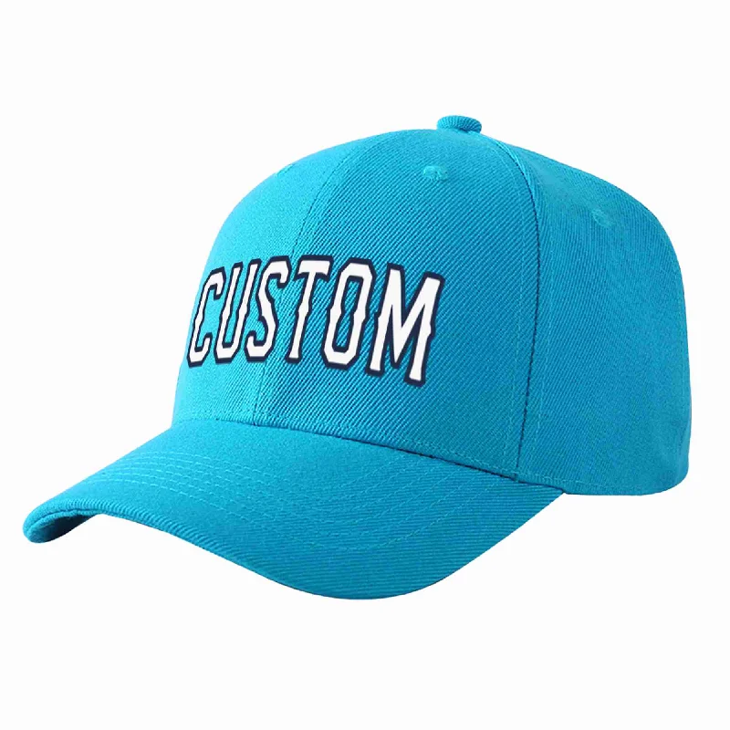 Custom Aqua White-Navy Curved Eaves Sport Baseball Cap Design for Men/Women/Youth