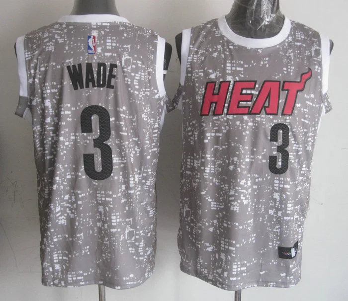 Heat 3 Dwyane Wade Gray City Luminous Basketball Jersey