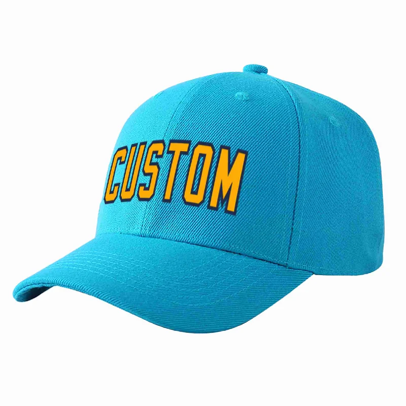 Custom Aqua Yellow-Navy Curved Eaves Sport Baseball Cap Design for Men/Women/Youth