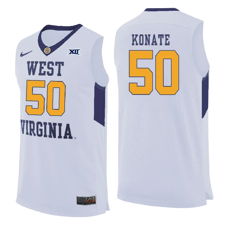 West Virginia Mountaineers 50 Sagaba Konate White College Basketball Basketball Jersey