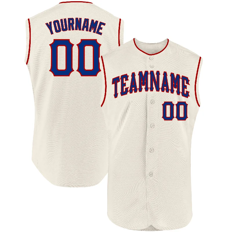 Custom Cream Royal-Red Authentic Sleeveless Baseball Jersey