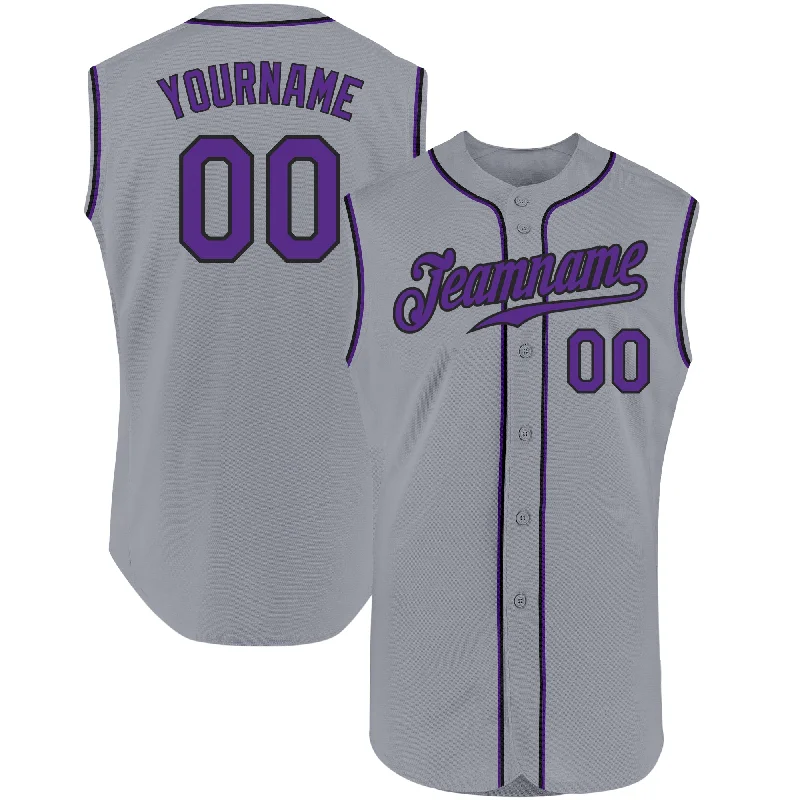 Custom Gray Purple-Black Authentic Sleeveless Baseball Jersey