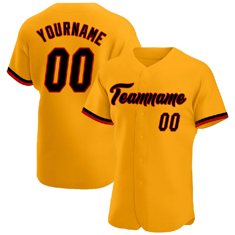 Custom Gold Black-Red Authentic Baseball Jersey