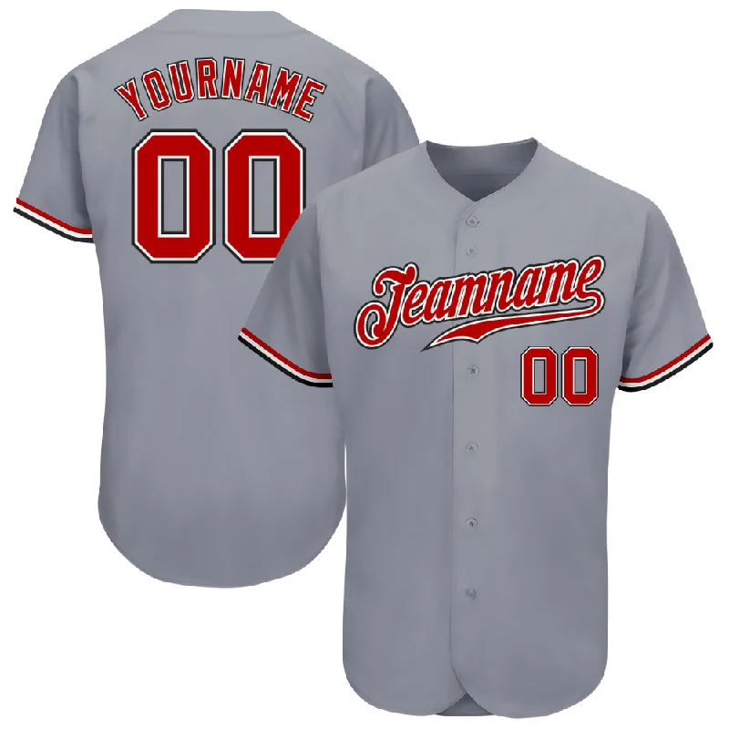 Custom Gray Red White-Black Authentic Baseball Jersey