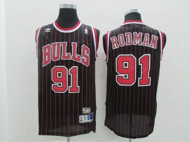 Bulls 91 Dennis Rodman Black Mesh Hardwood Classics Basketball Jersey