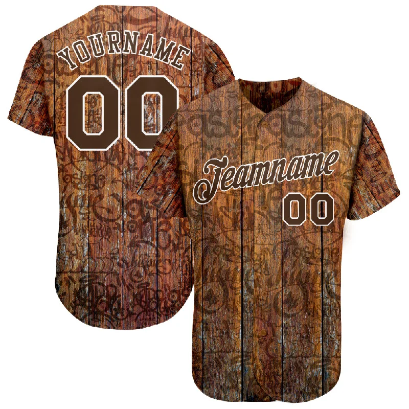 Custom Graffiti Pattern Brown-White 3D Wood Authentic Baseball Jersey