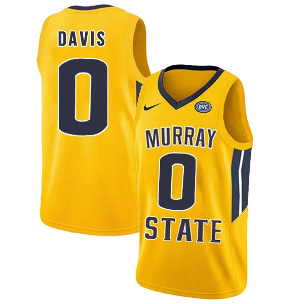 Murray State Racers 0 Mike Davis Yellow College Basketball Basketball Jersey