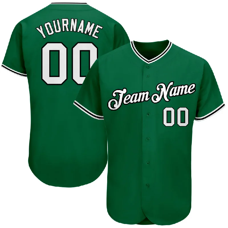 Custom Kelly Green White-Black Authentic Baseball Jersey