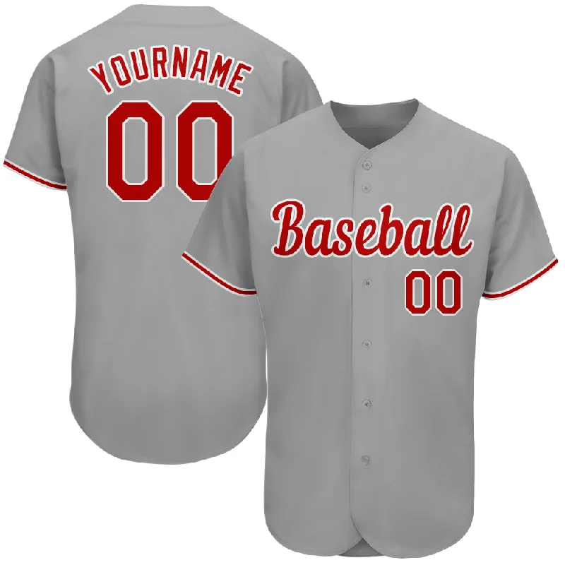 Custom Gray Red-White Authentic Baseball Jersey