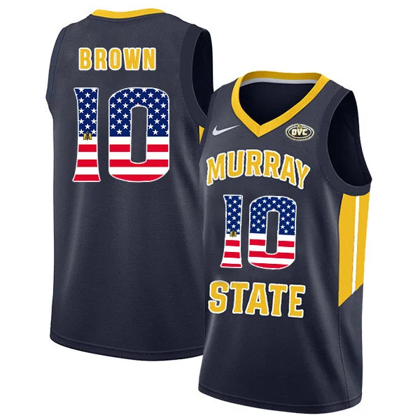 Murray State Racers 10 Tevin Brown Navy USA Flag College Basketball Basketball Jersey