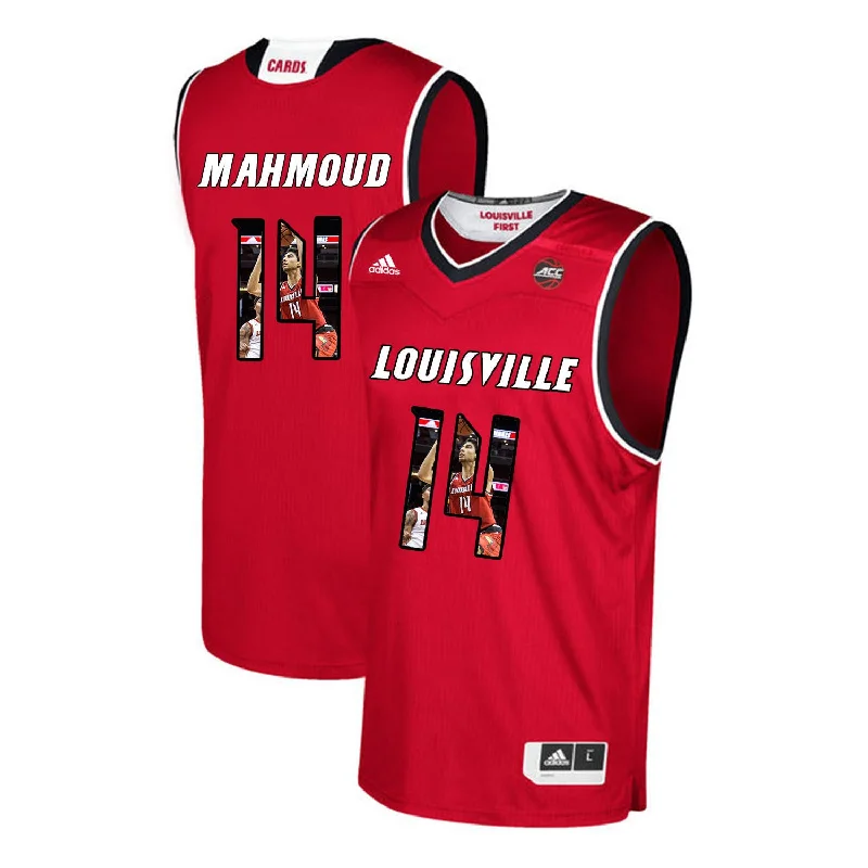 Louisville Cardinals 14 Anas Mahmoud Red With Portrait Print College Basketball Basketball Jersey