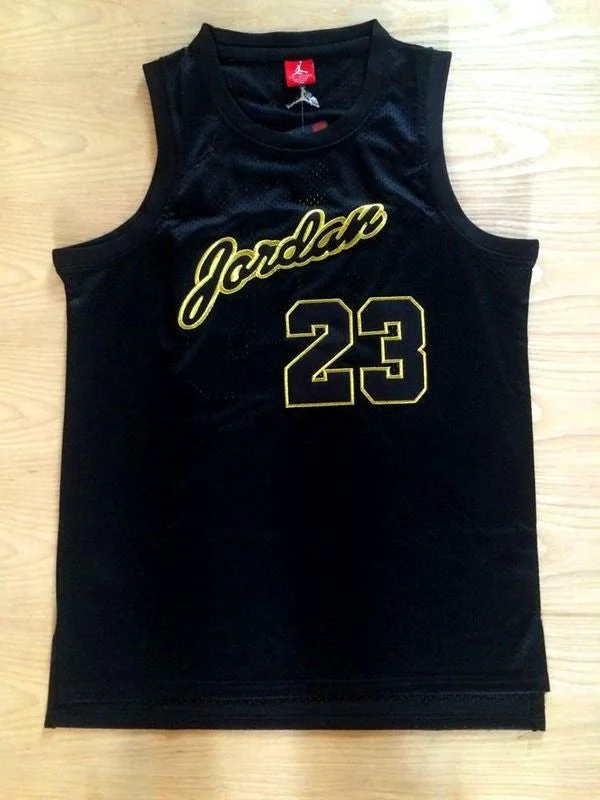 Bulls 23 Jordan Black Gold Letters Stitched Mesh Basketball Jersey